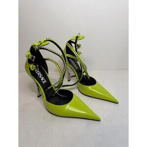 Versace Neon Green Studded Ankle Strap Heels Pumps EU 35 US 5 New